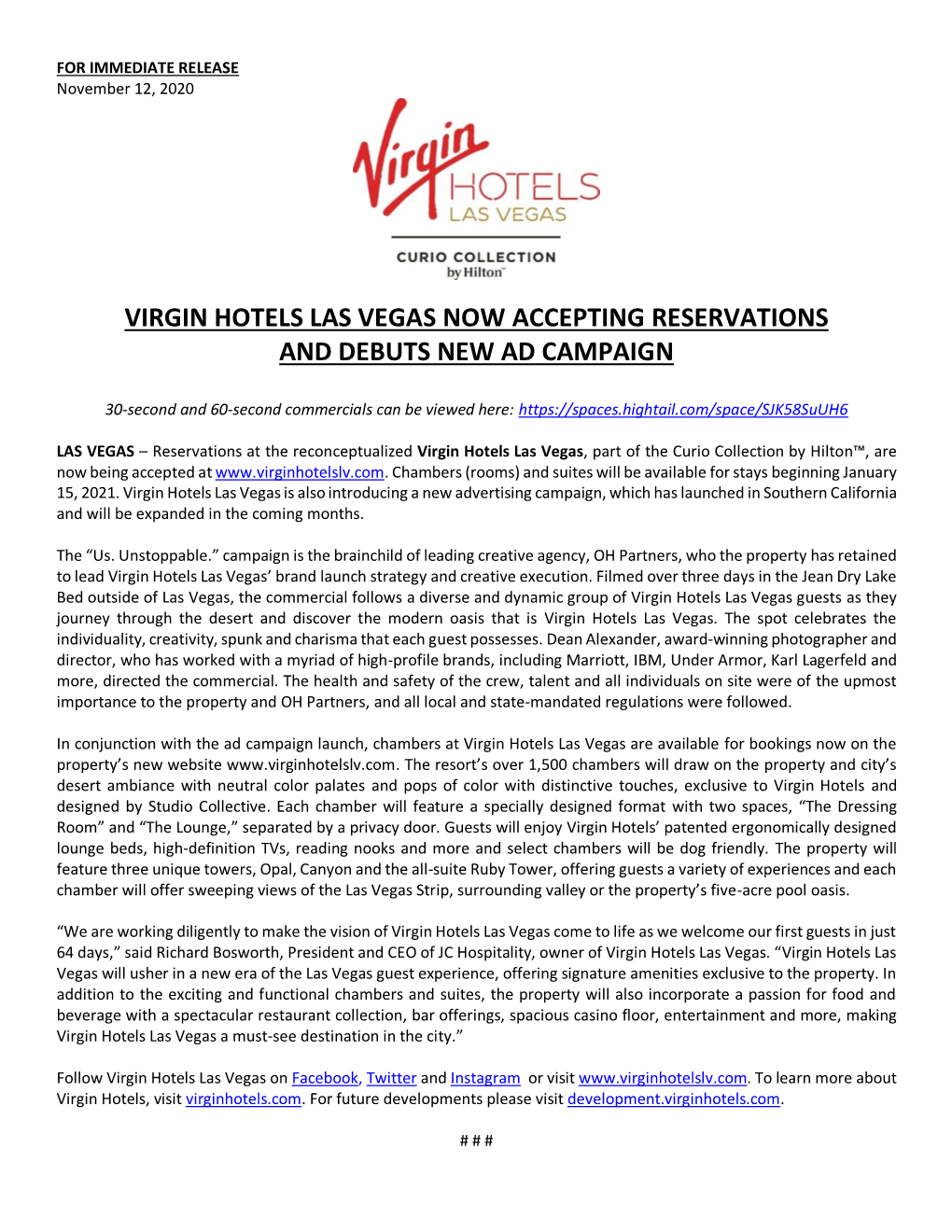 Virgin Hotels Las Vegas Now Accepting Reservations and Debuts New Ad Campaign