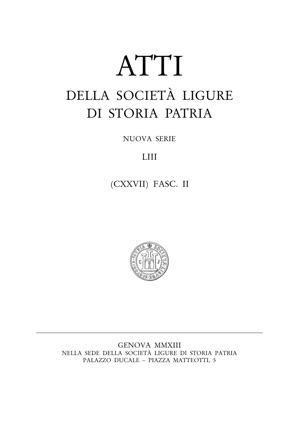 Della Società Ligure Di Storia Patria