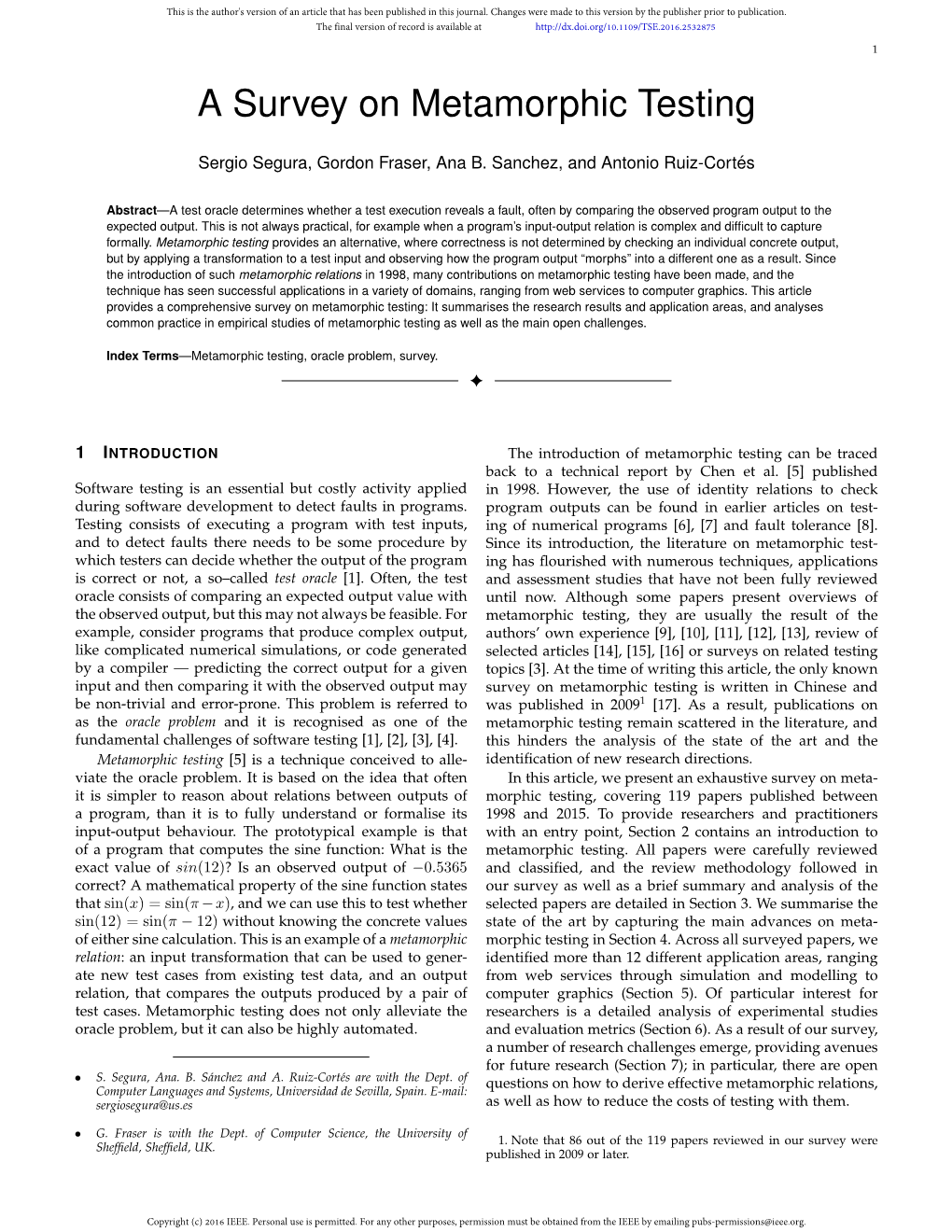 A Survey on Metamorphic Testing