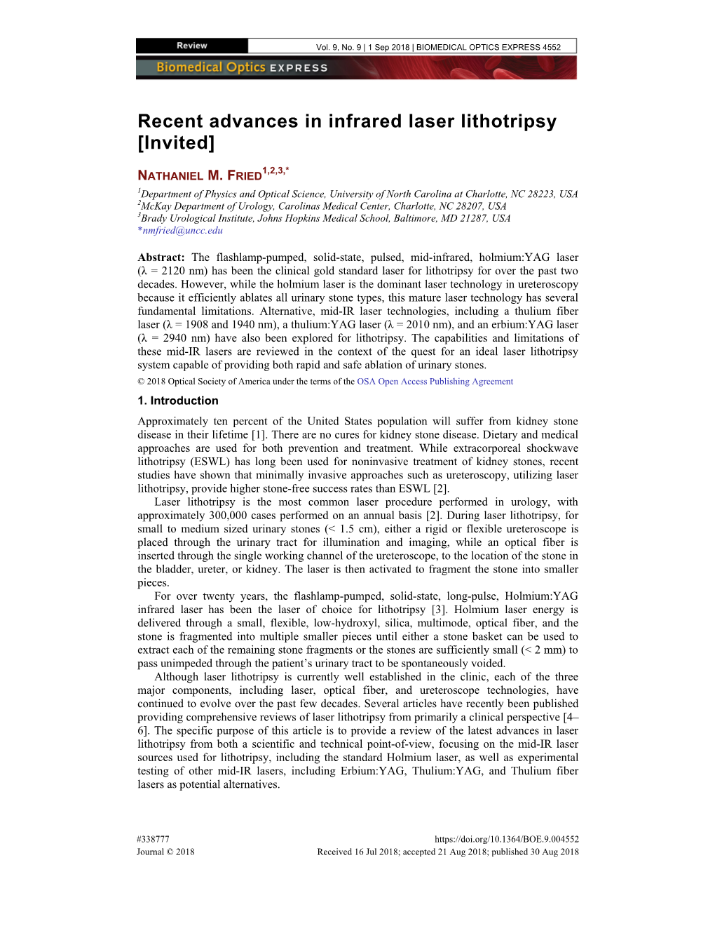 Recent Advances in Infrared Laser Lithotripsy [Invited]