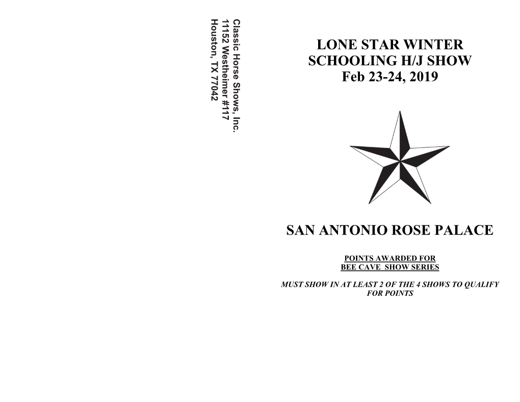 LONE STAR WINTER SCHOOLING H/J SHOW Feb 23-24, 2019 SAN