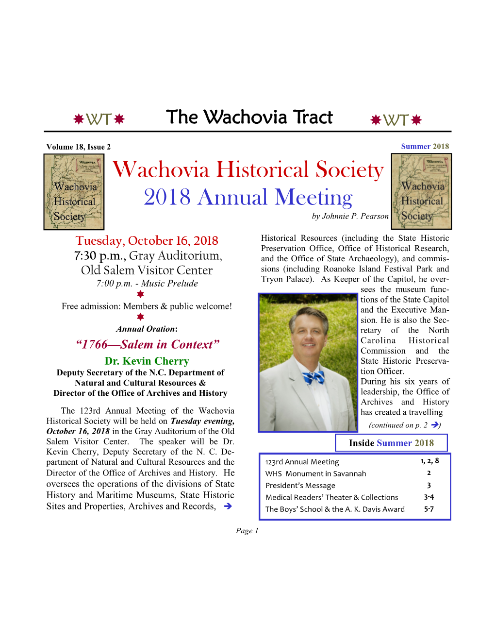 2018 Wachovia Historical Society 2018 Annual Meeting by Johnnie P