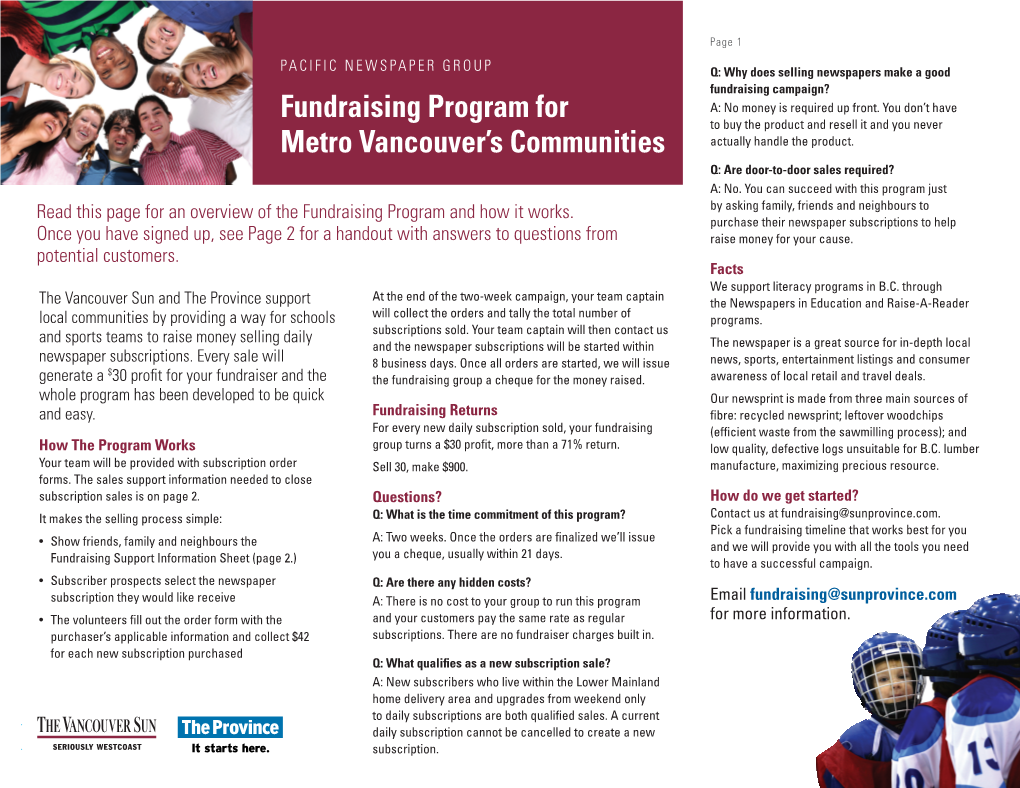 Fundraising Program for Metro Vancouver's Communities