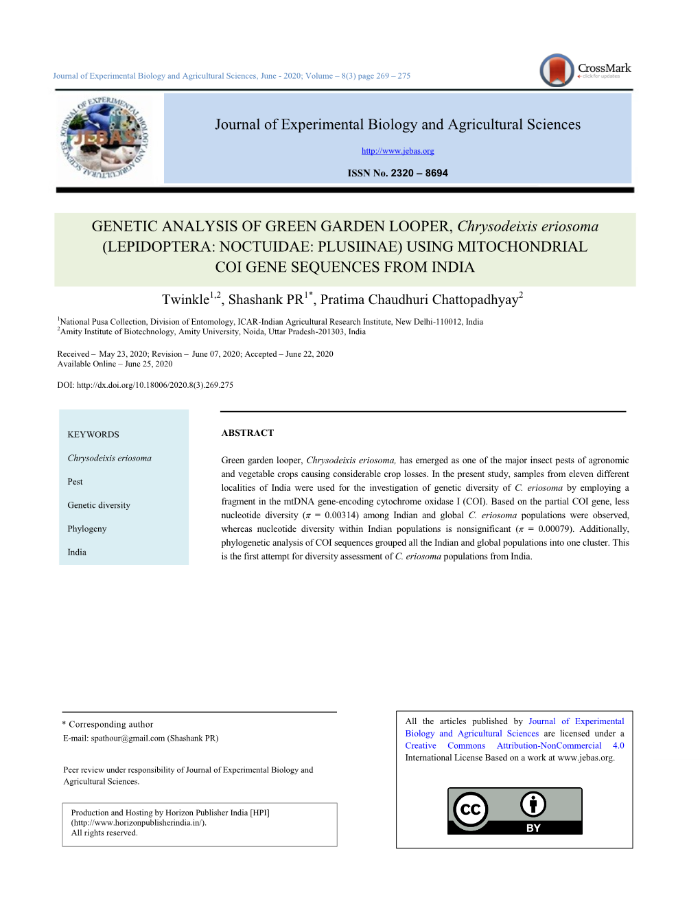 Journal of Experimental Biology and Agricultural Sciences GENETIC