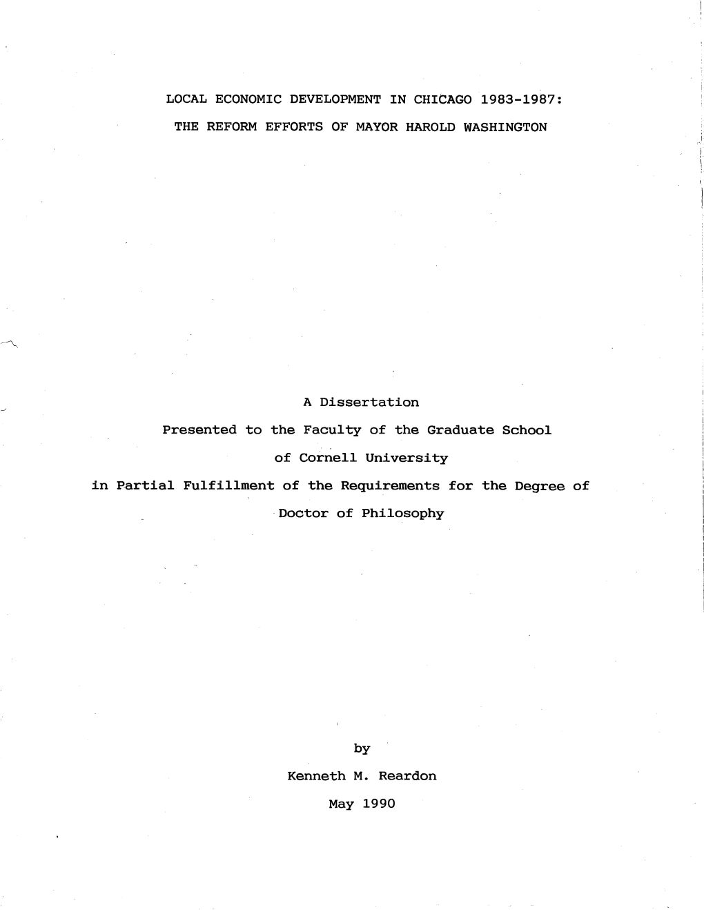 Local Economic Development in Chicago 1983-1987: the Reform Efforts of Mayor Harold Washington