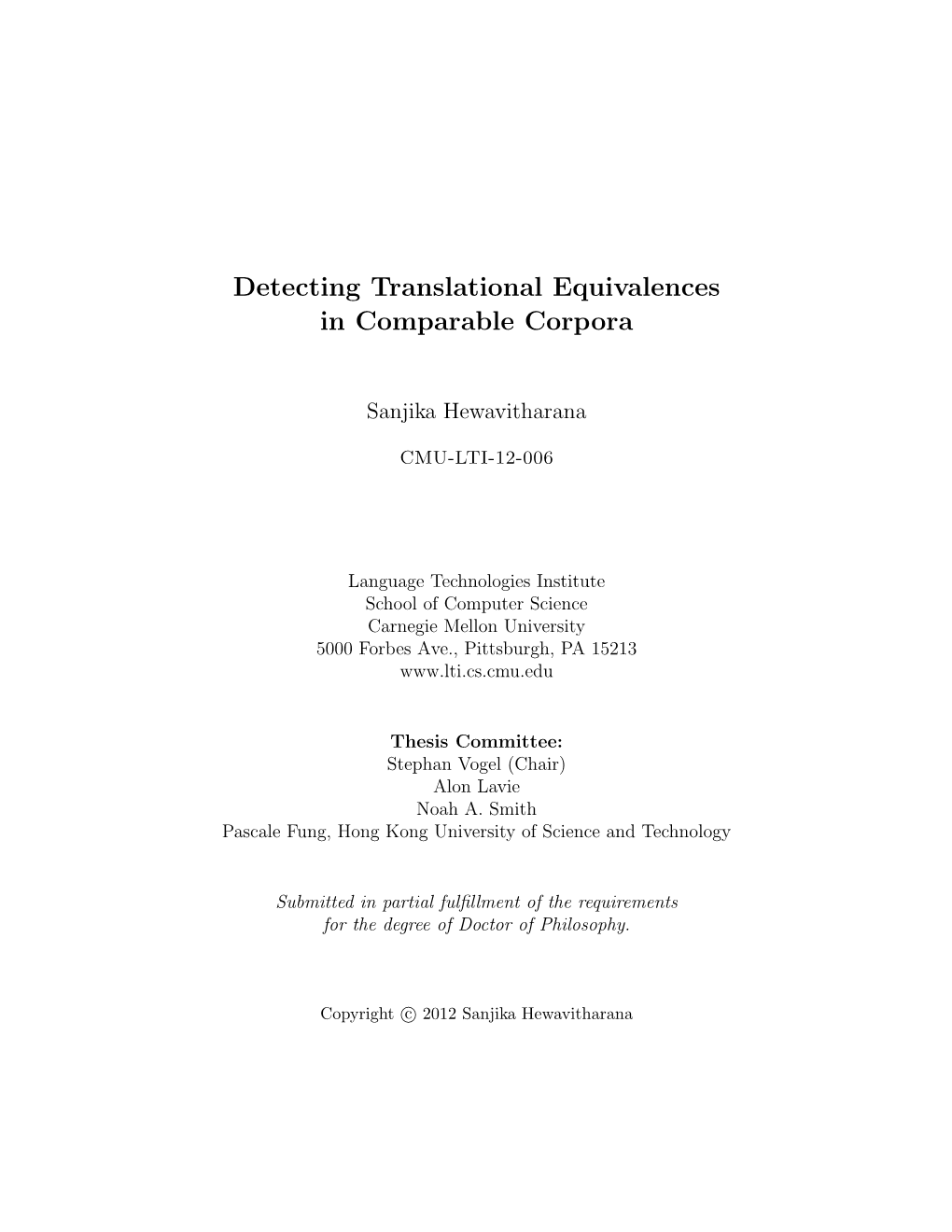 Detecting Translational Equivalences in Comparable Corpora