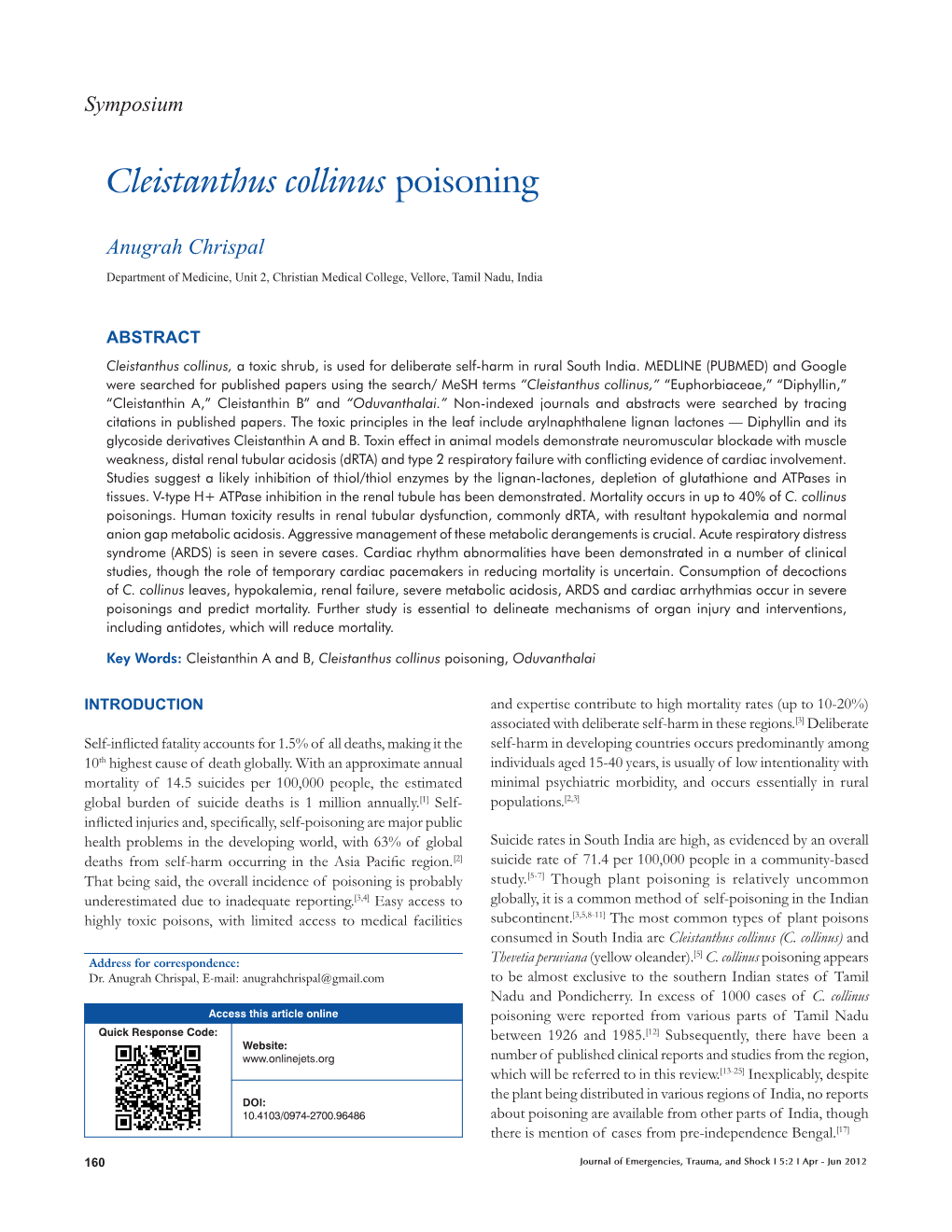 Cleistanthus Collinus Poisoning