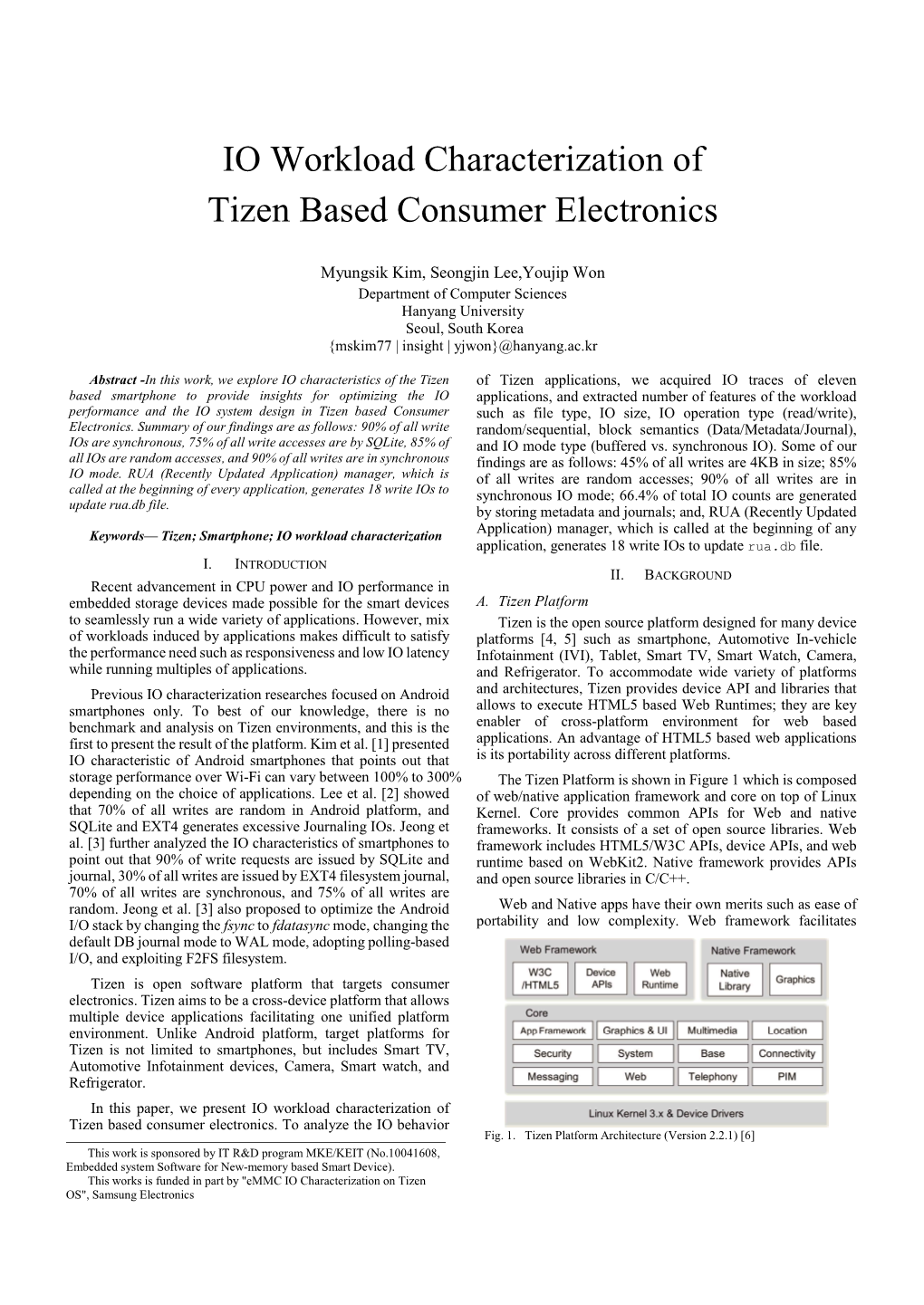 IO Workload Characterization of Tizen Based Consumer Electronics