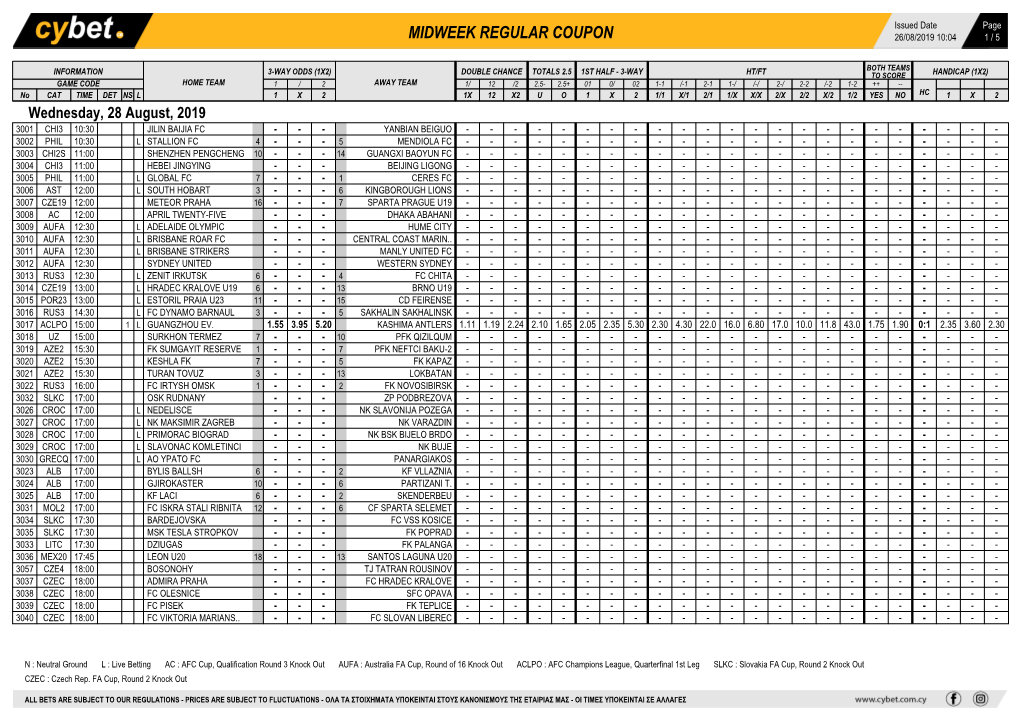 Midweek Regular Coupon 26/08/2019 10:04 1 / 5