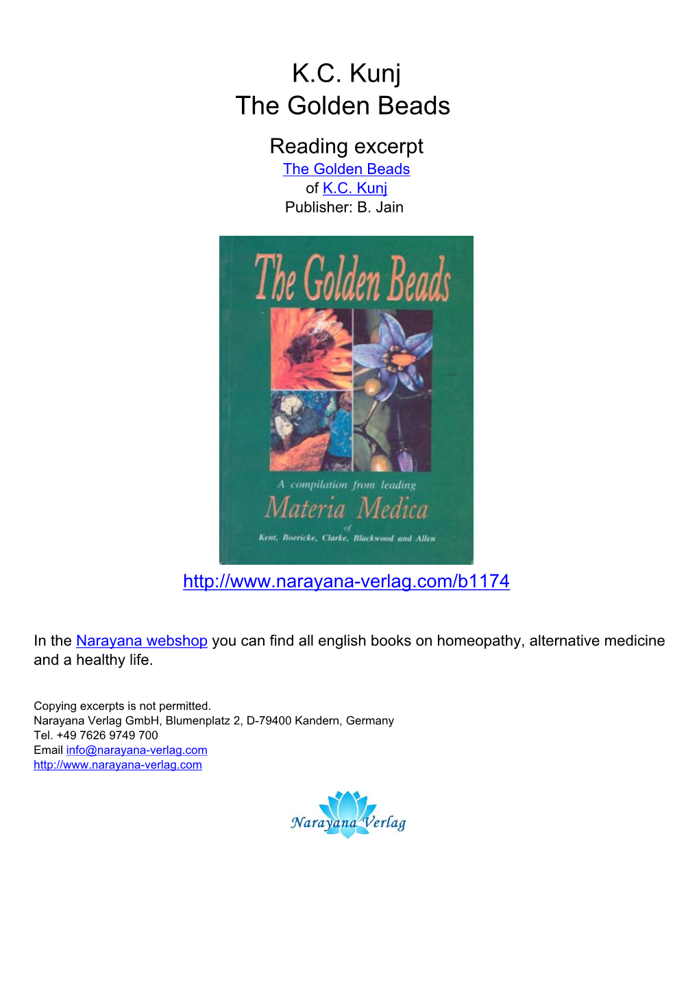 K.C. Kunj the Golden Beads Reading Excerpt the Golden Beads of K.C