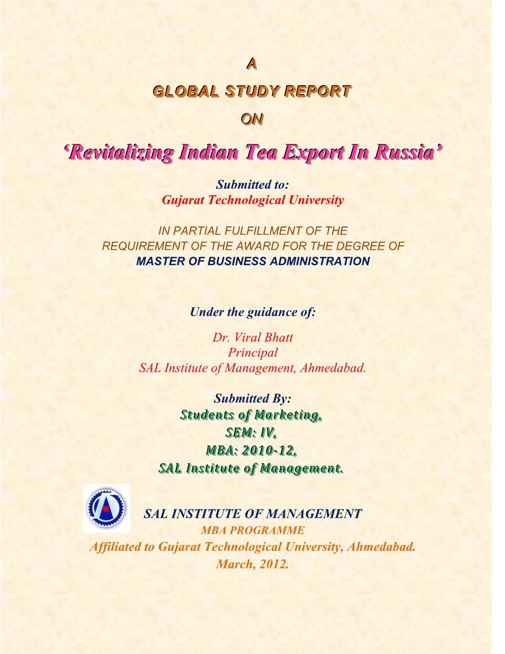 'Revitalizing Indian Tea Export in Russia'