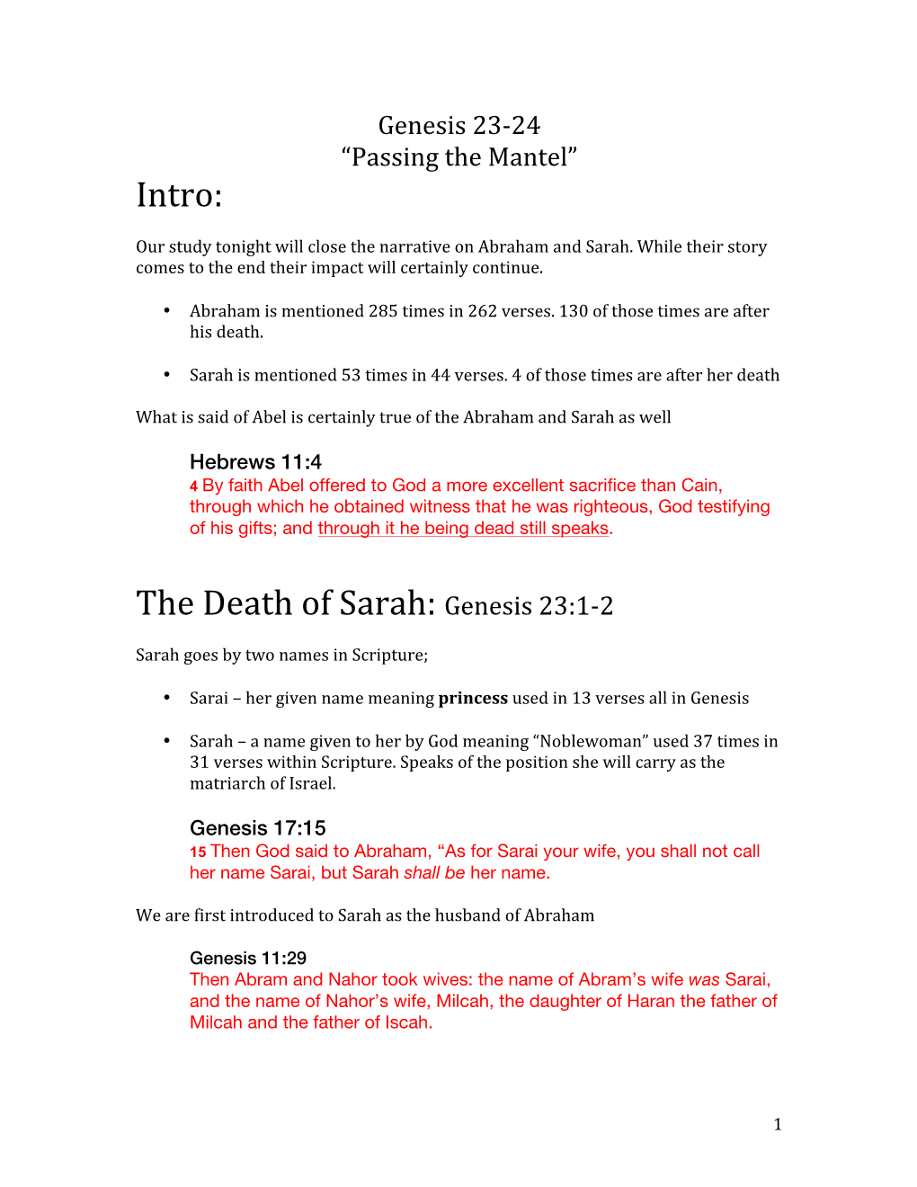 The Death of Sarah: Genesis 23:1-2