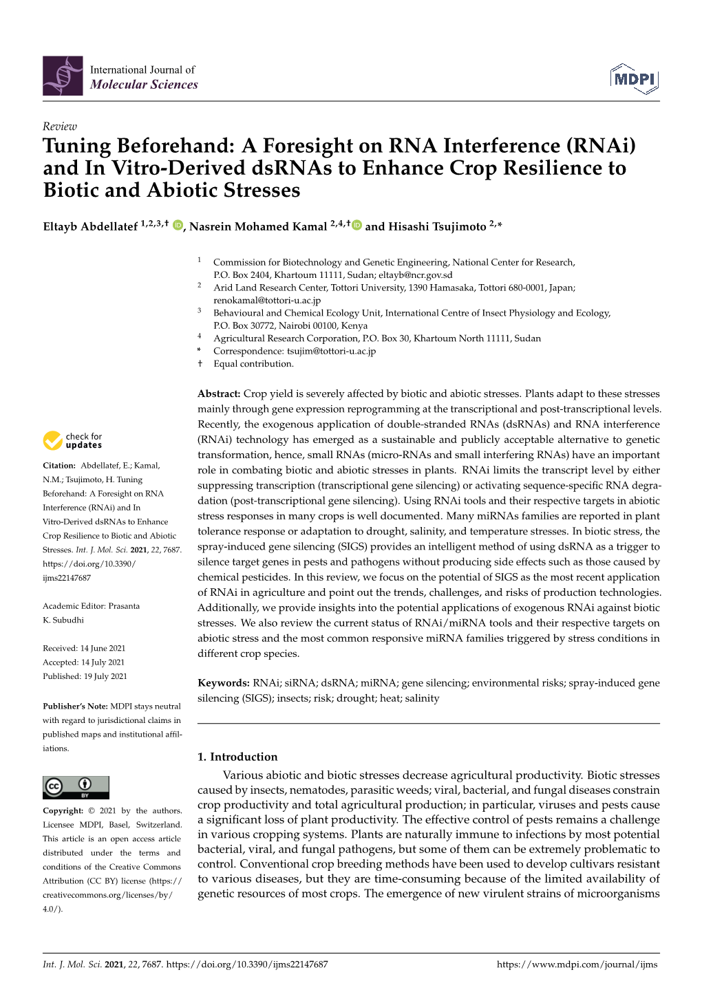 Tuning Beforehand: a Foresight on RNA Interference (Rnai) and in Vitro-Derived Dsrnas to Enhance Crop Resilience to Biotic and Abiotic Stresses