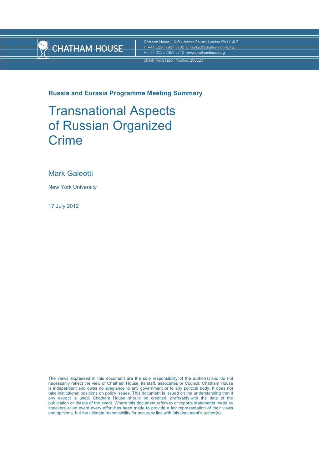 Transnational Aspects of Russian Organized Crime