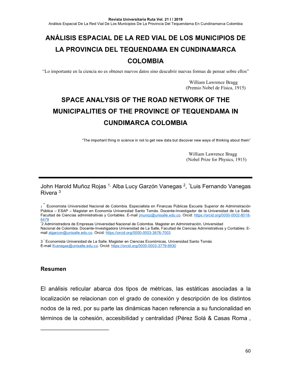 Análisis Espacial De La Red Vial De Los Municipios De La Provincia Del Tequendama En Cundinamarca Colombia Space Analysis of T