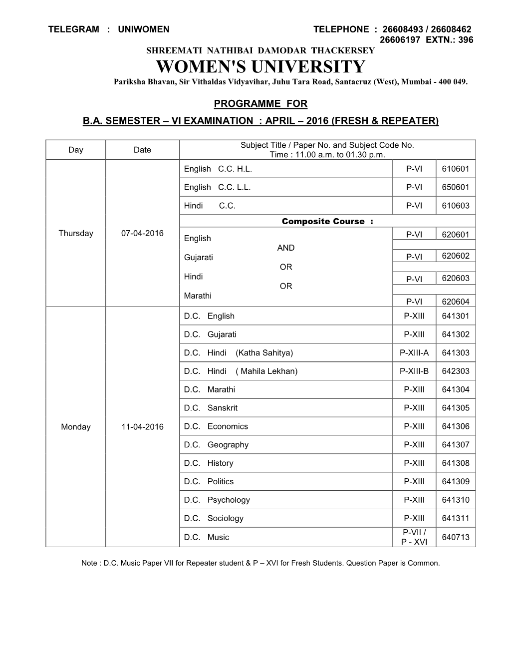 Bachelor of Arts Semester VI (Fresh)