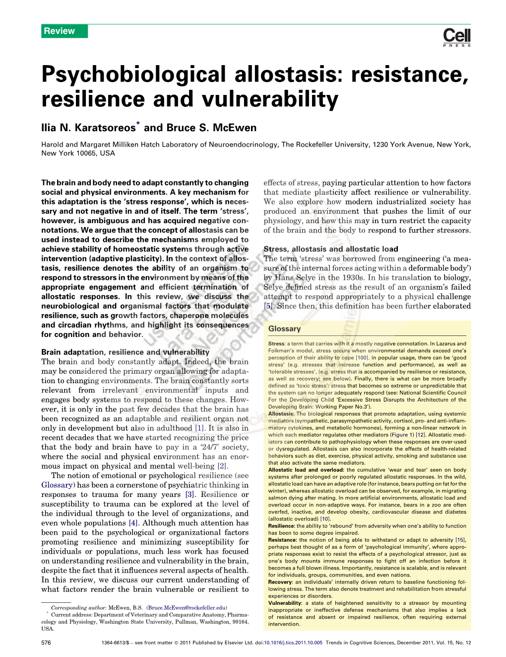 Psychobiological Allostasis: Resistance, Resilience and Vulnerability