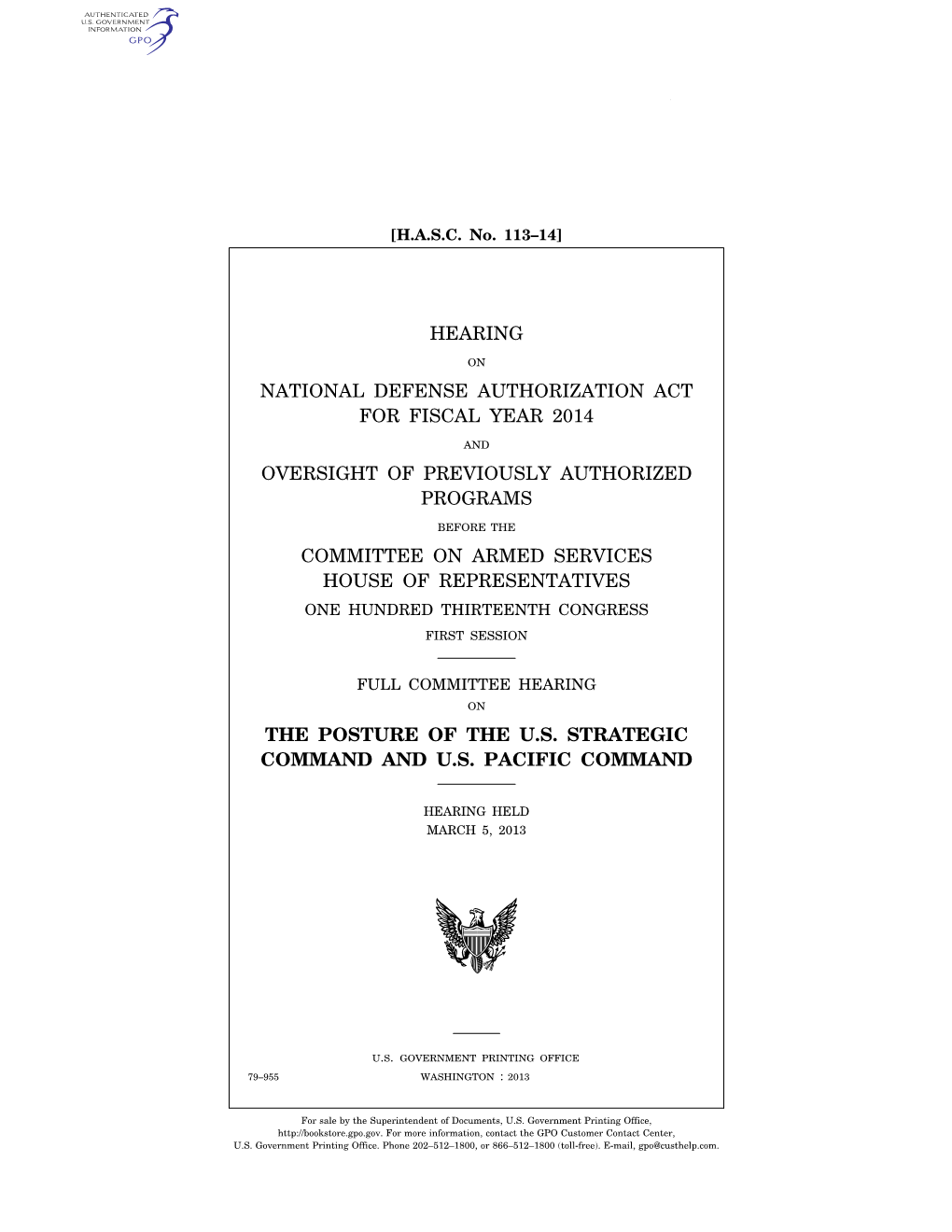 Hearing National Defense Authorization Act For