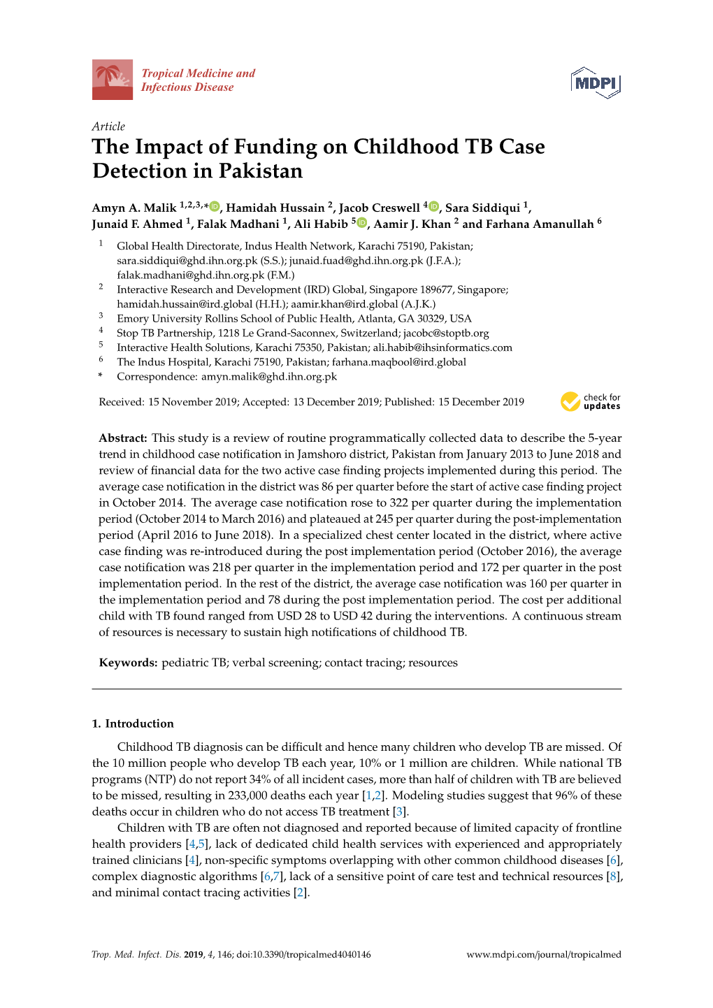 The Impact of Funding on Childhood TB Case Detection in Pakistan