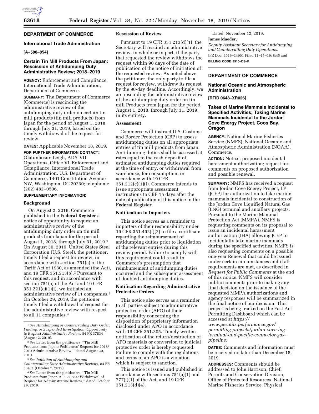 Federal Register/Vol. 84, No. 222/Monday, November 18, 2019