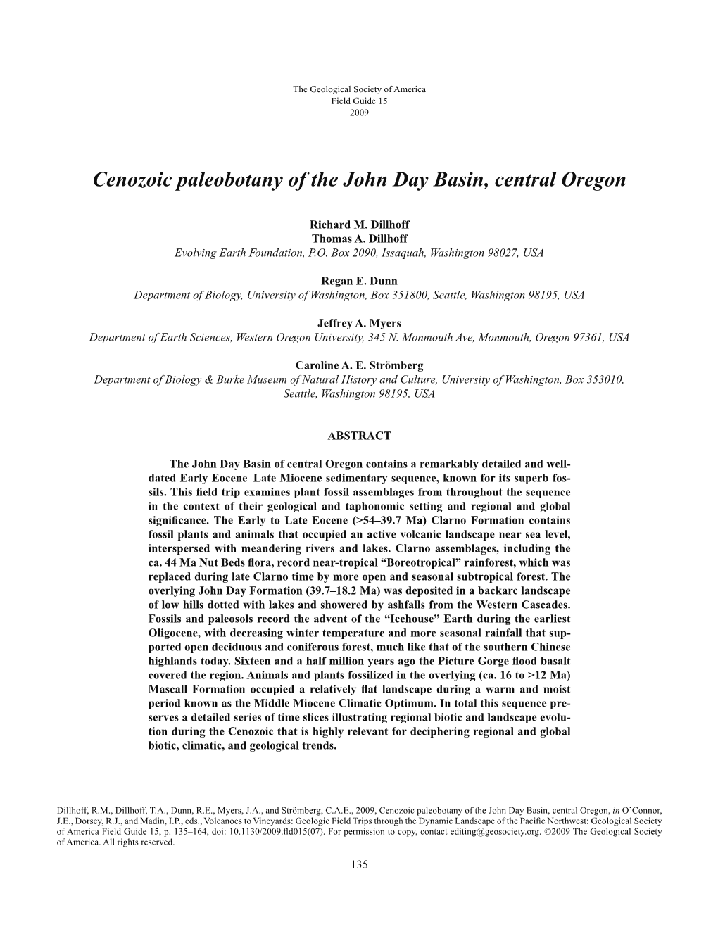 Cenozoic Paleobotany of the John Day Basin, Central Oregon