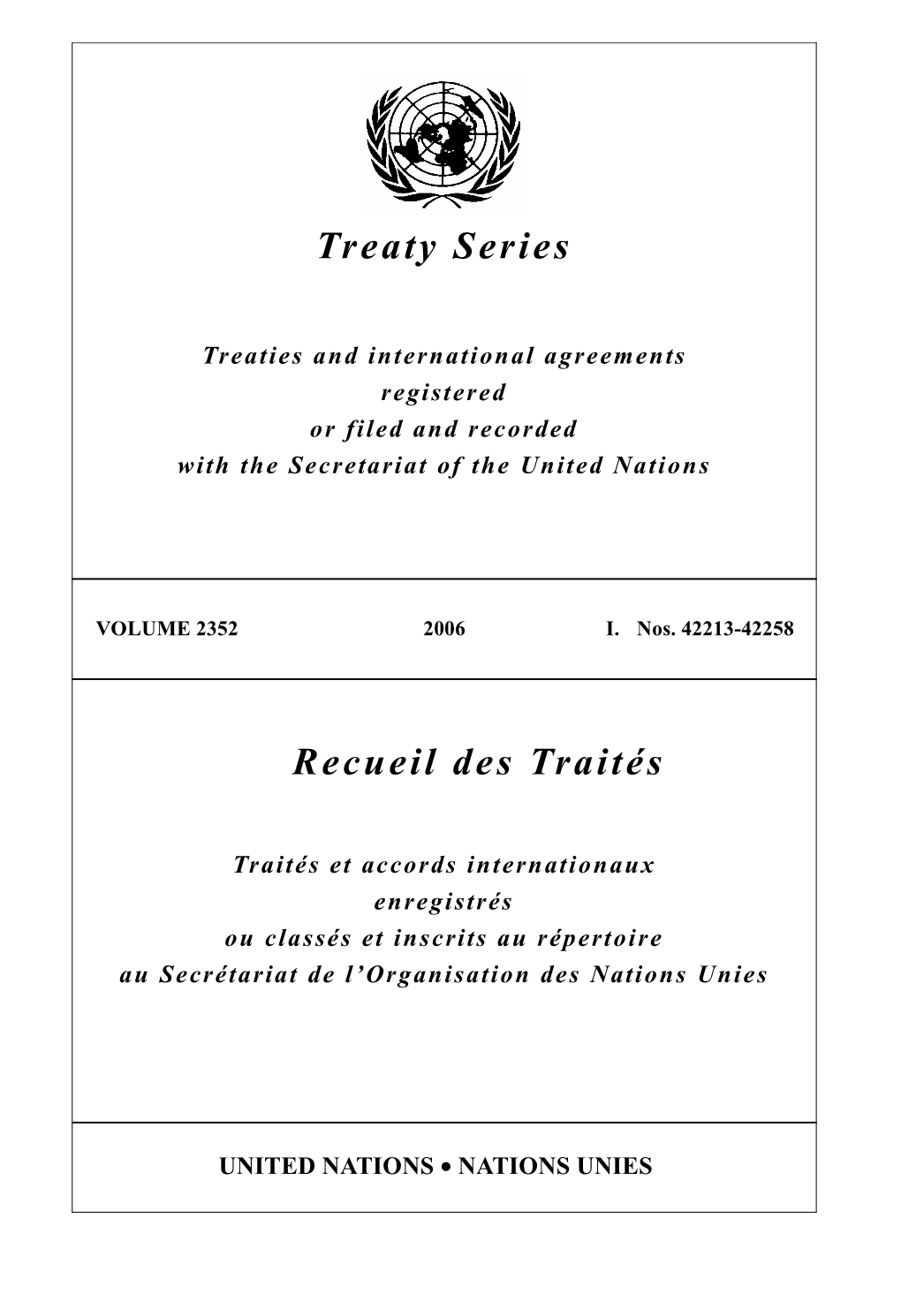 Treaty Series Recueil Des Traités