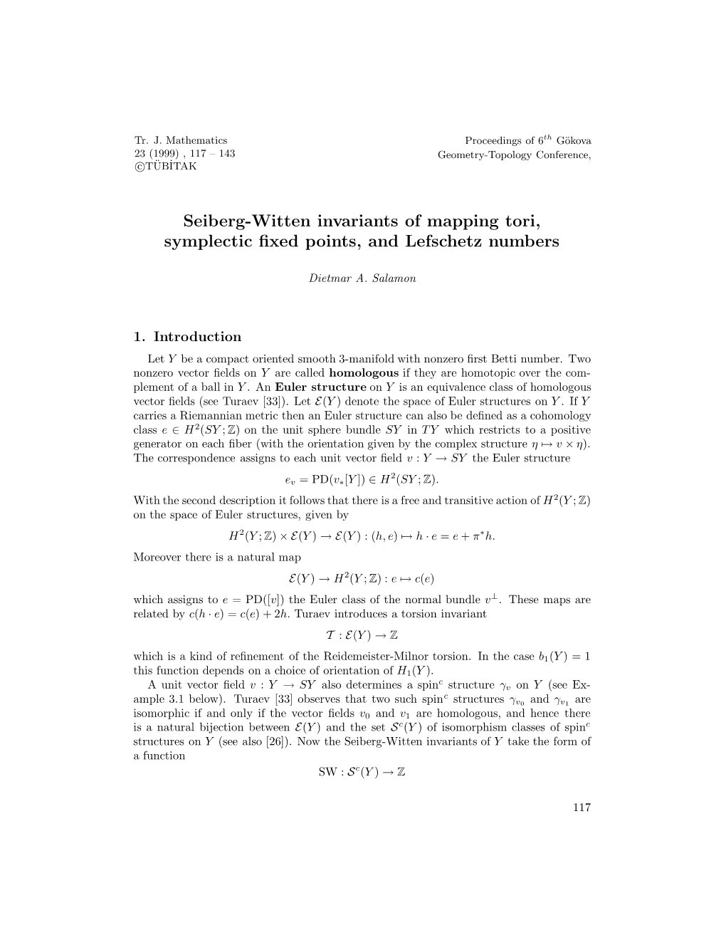 Seiberg-Witten Invariants of Mapping Tori, Symplectic Fixed Points, And