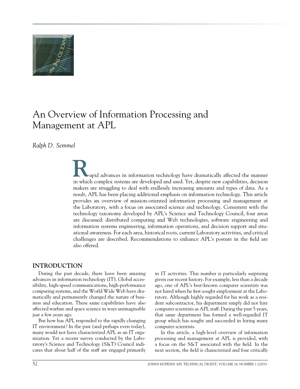 An Overview of Information Processing and Management at APL