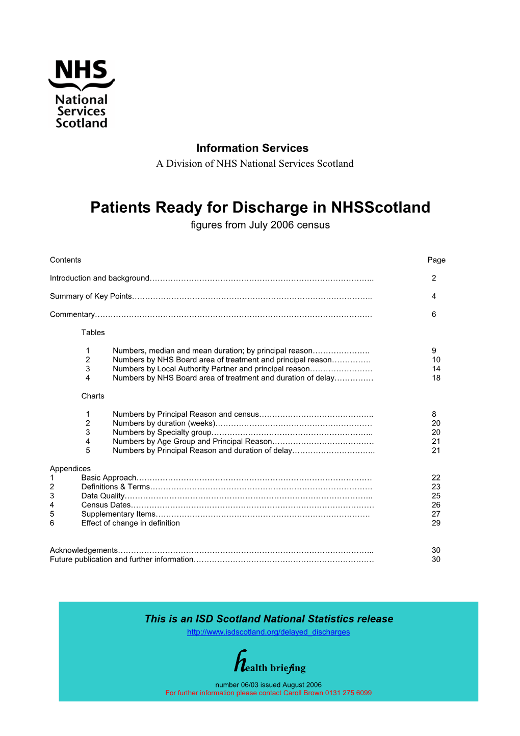 Patients Ready for Discharge in Nhsscotland Figures from July 2006 Census