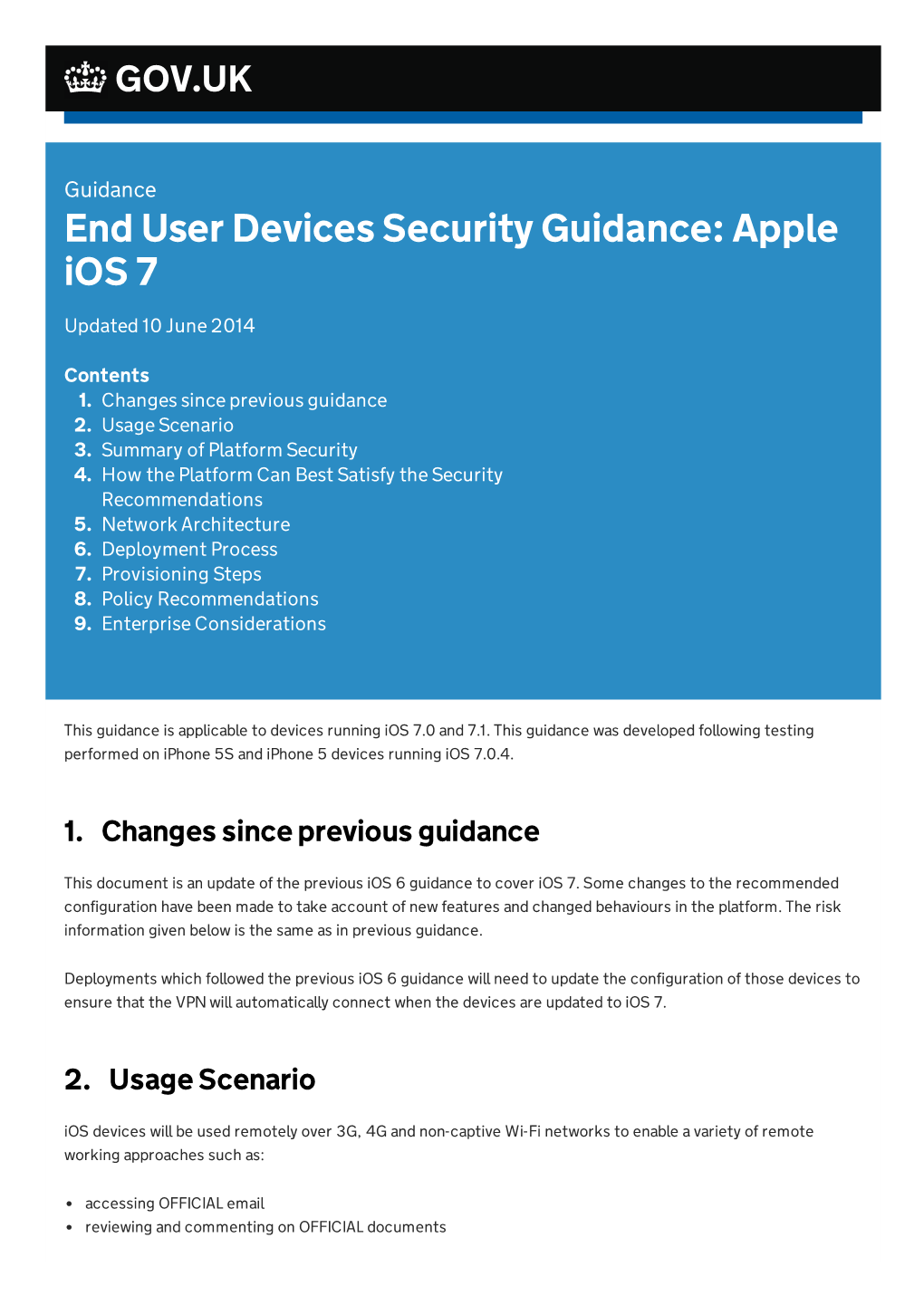 End User Devices Security Guidance: Apple Ios 7 Updated 10 June 2014