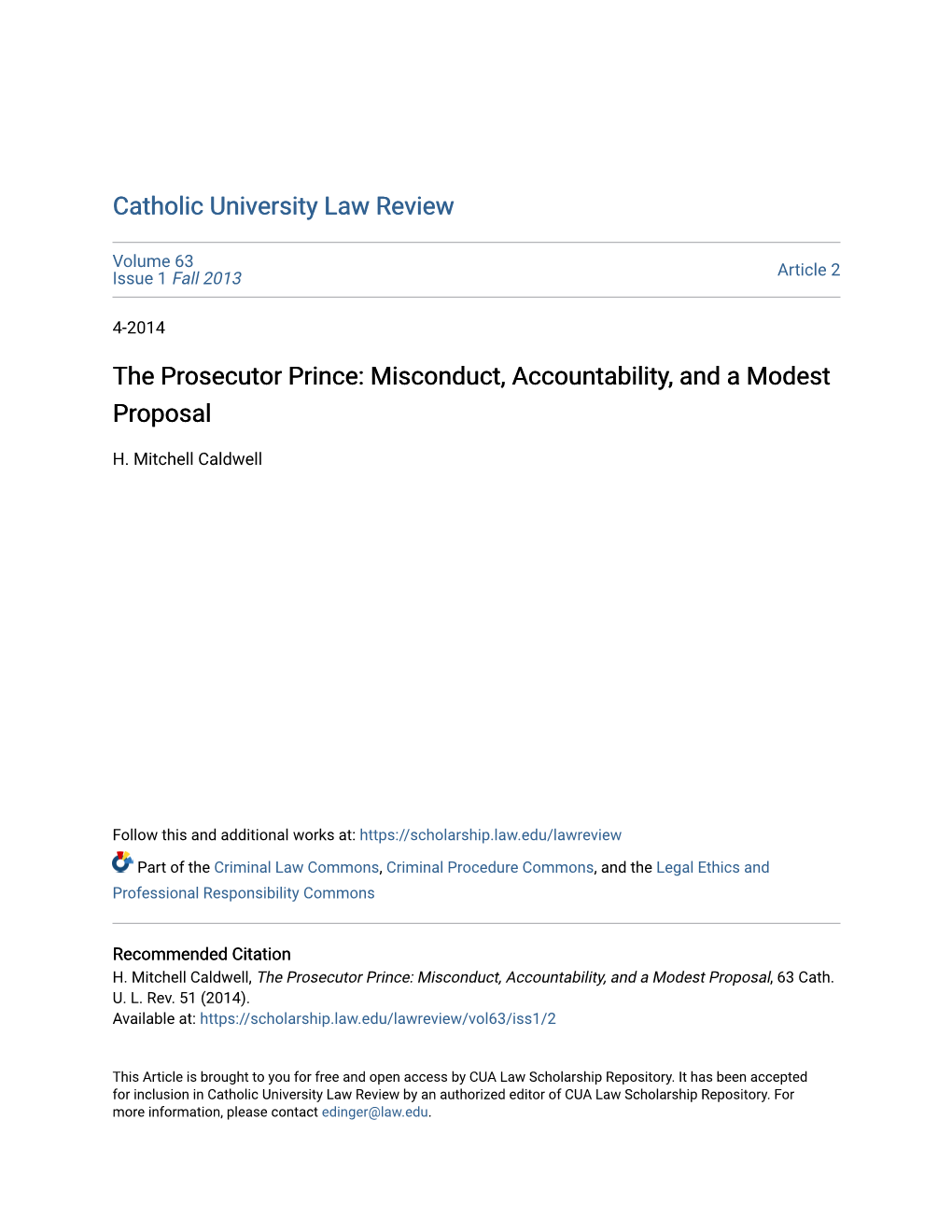 The Prosecutor Prince: Misconduct, Accountability, and a Modest Proposal