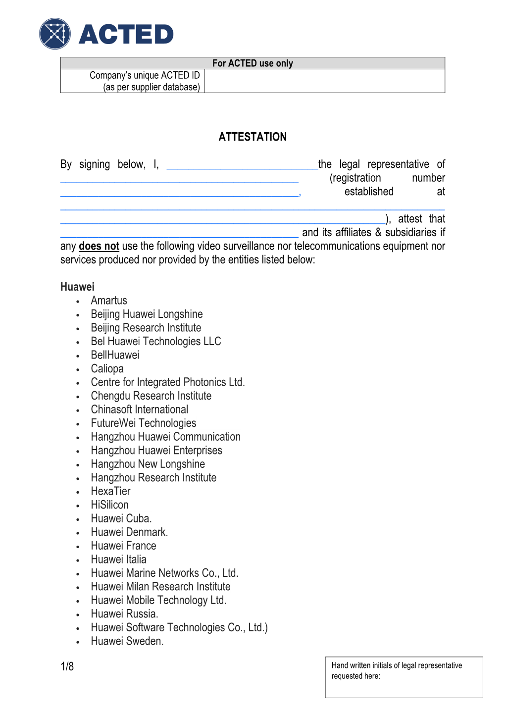 ACTED IT-IS Supplier Attestation V1 ENG 082020