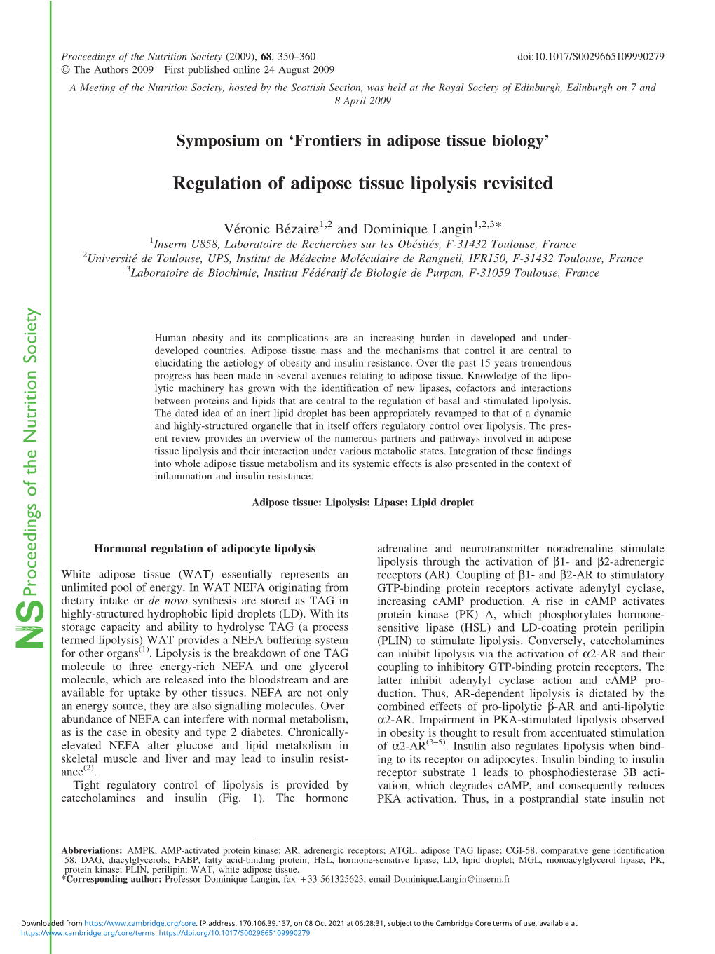 Regulation of Adipose Tissue Lipolysis Revisited