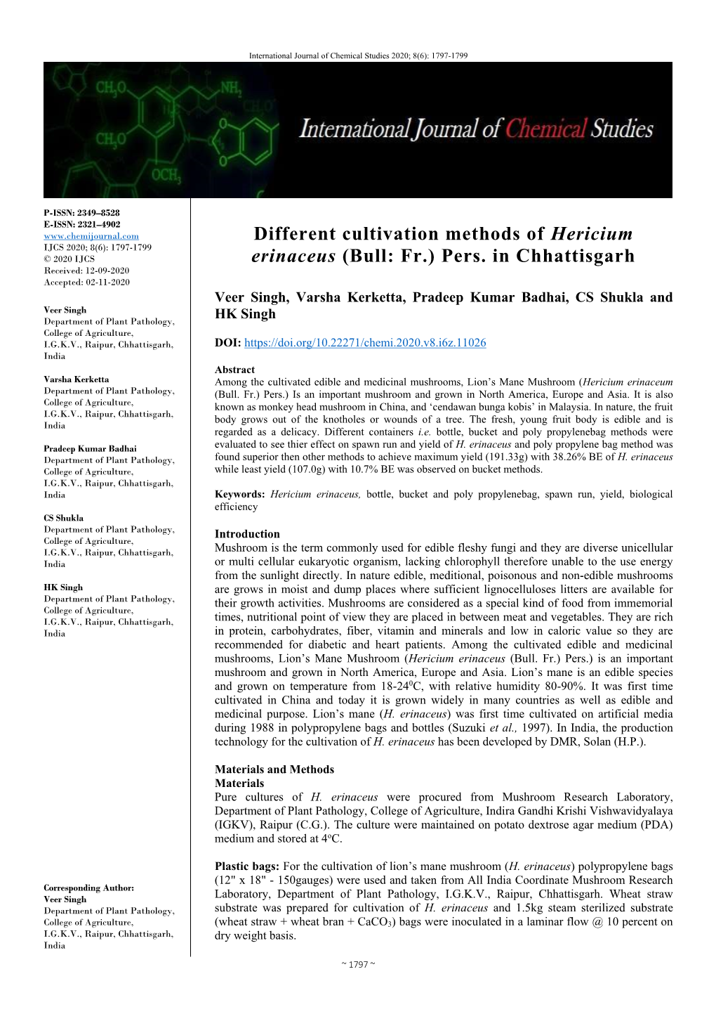 Different Cultivation Methods of Hericium Erinaceus (Bull: Fr.)