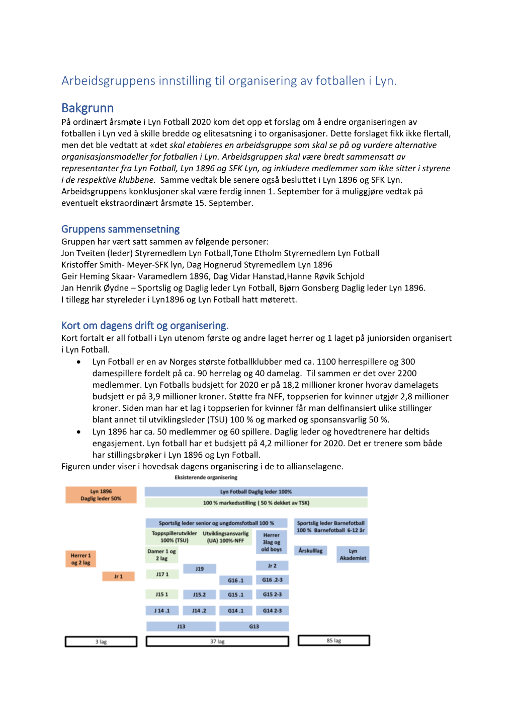Arbeidsgruppens Innstilling Til Organisering Av Fotballen I Lyn