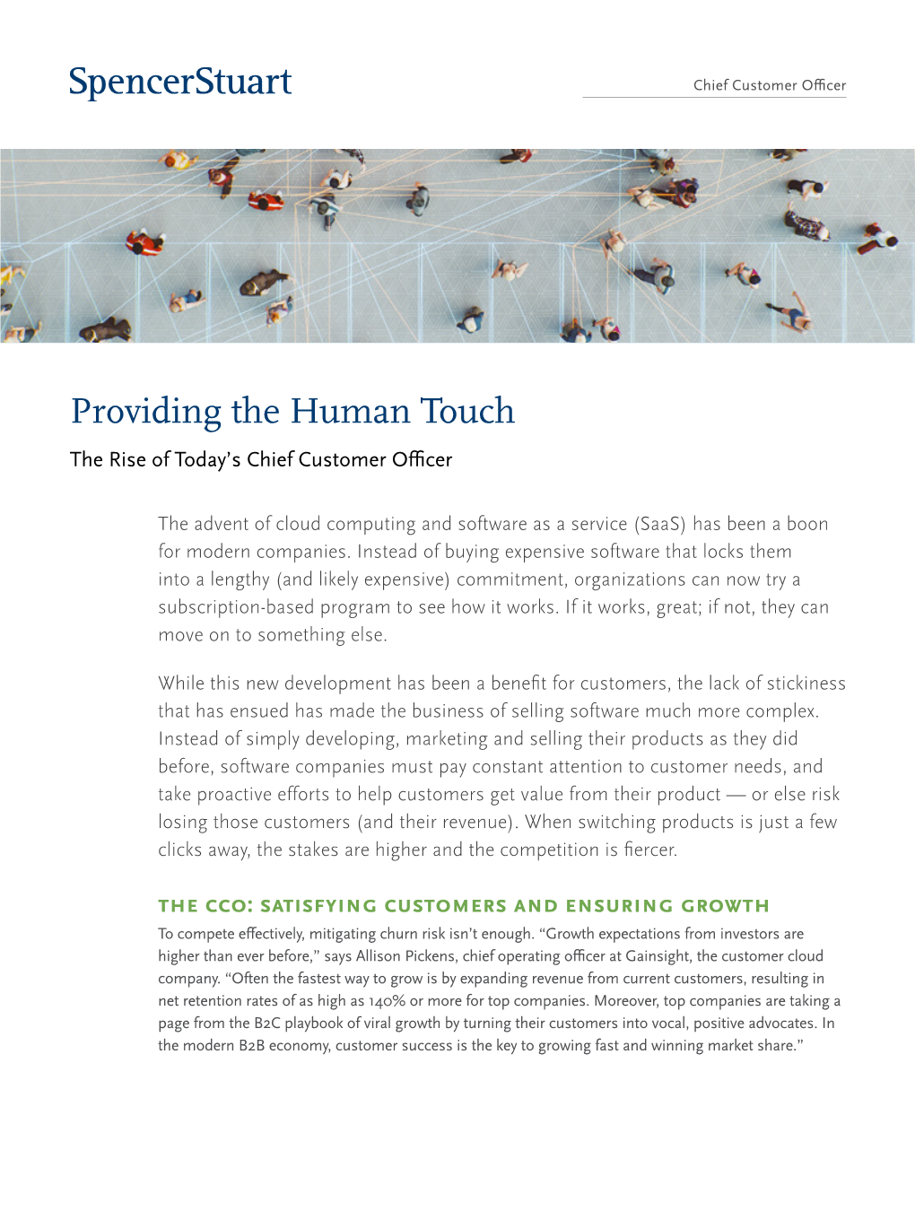 Providing the Human Touch the Rise of Today’S Chief Customer Officer