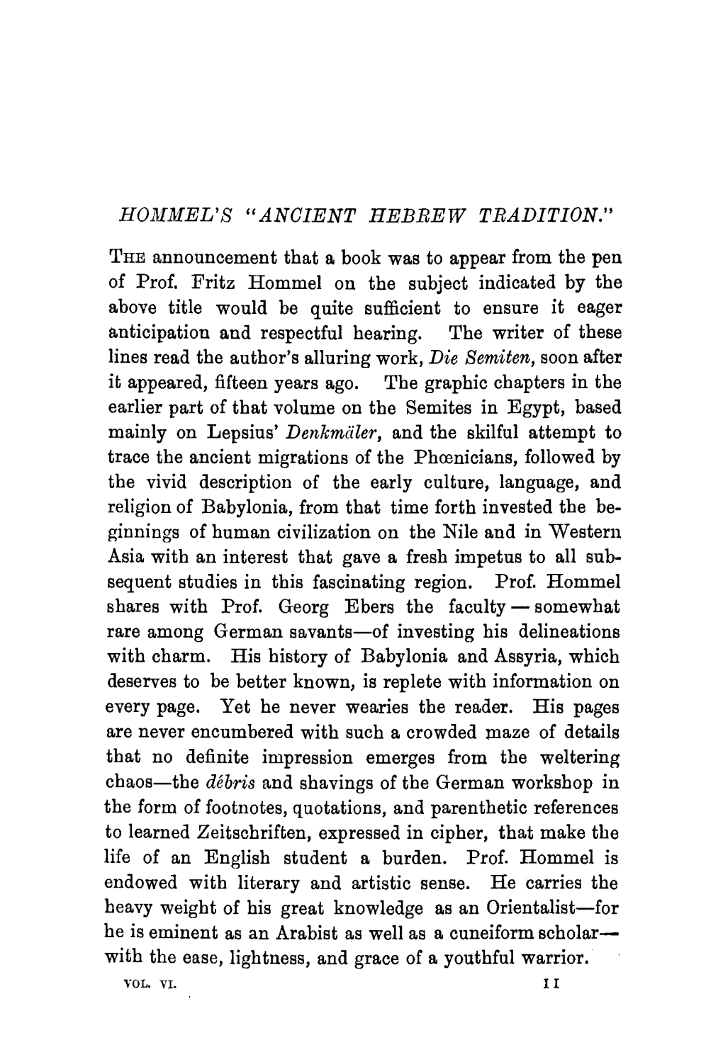 Hommel's "Ancient Hebrew Tradition."