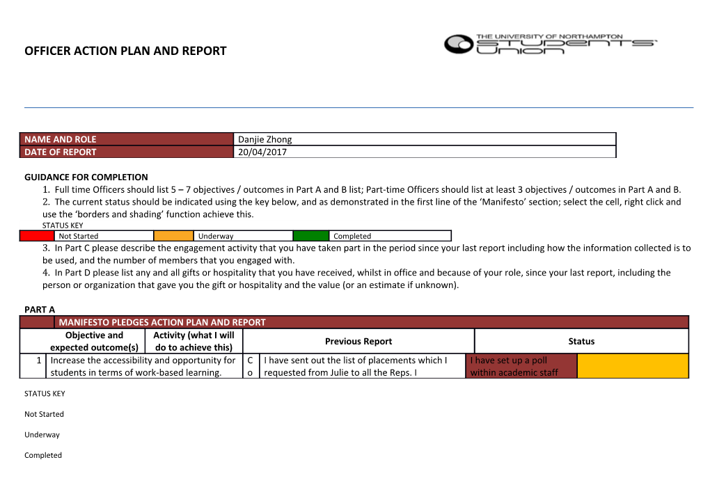 Officer Action Plan and Report