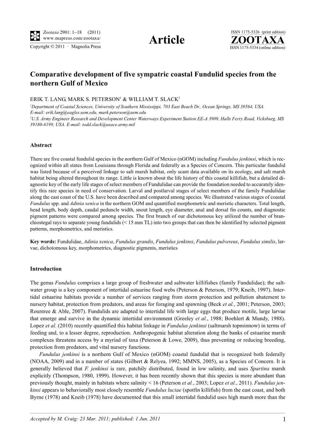 Comparative Development of Five Sympatric Coastal Fundulid Species from the Northern Gulf of Mexico