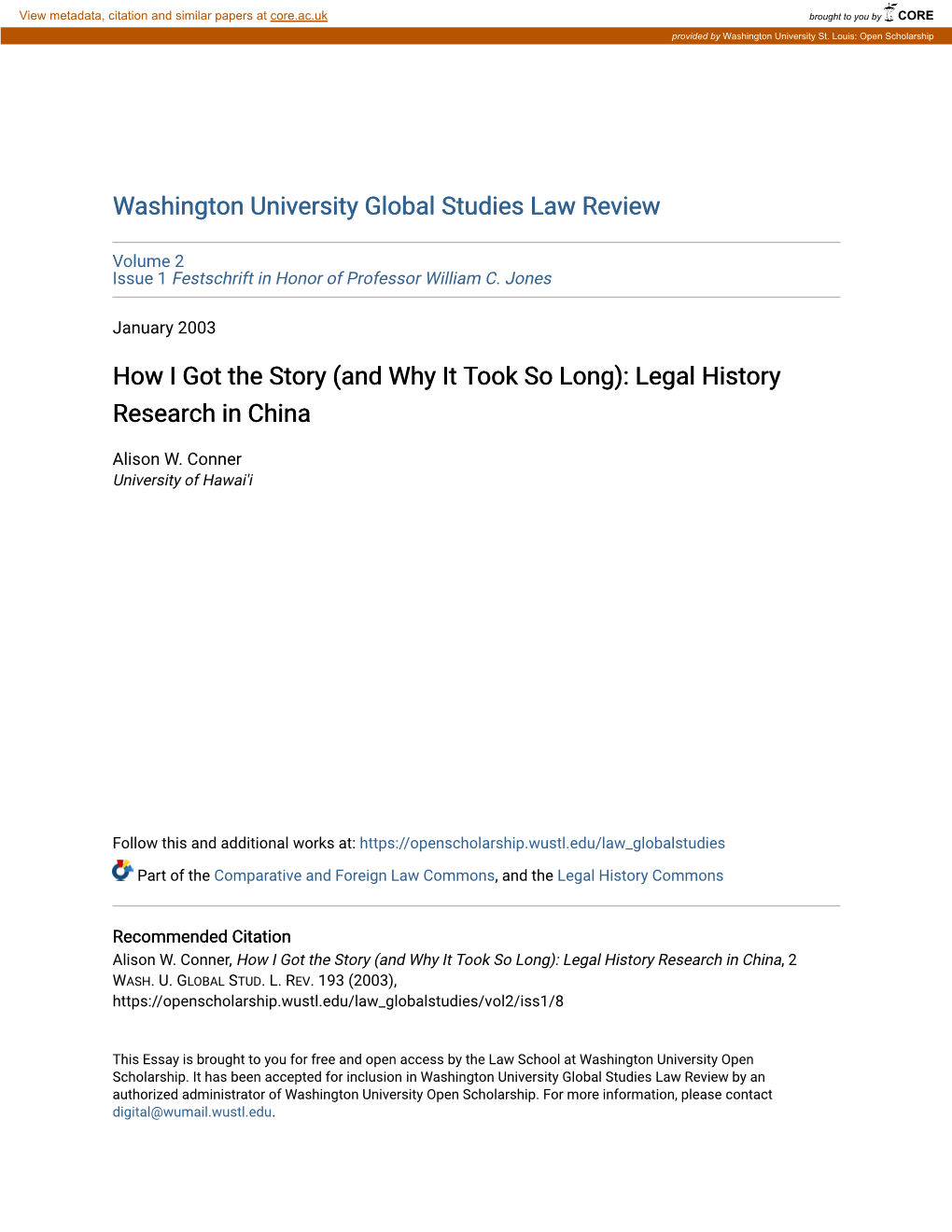 How I Got the Story (And Why It Took So Long): Legal History Research in China