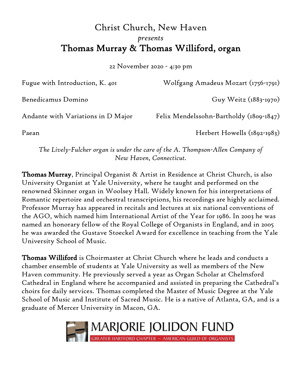 Christ Church, New Haven Thomas Murray & Thomas Williford, Organ