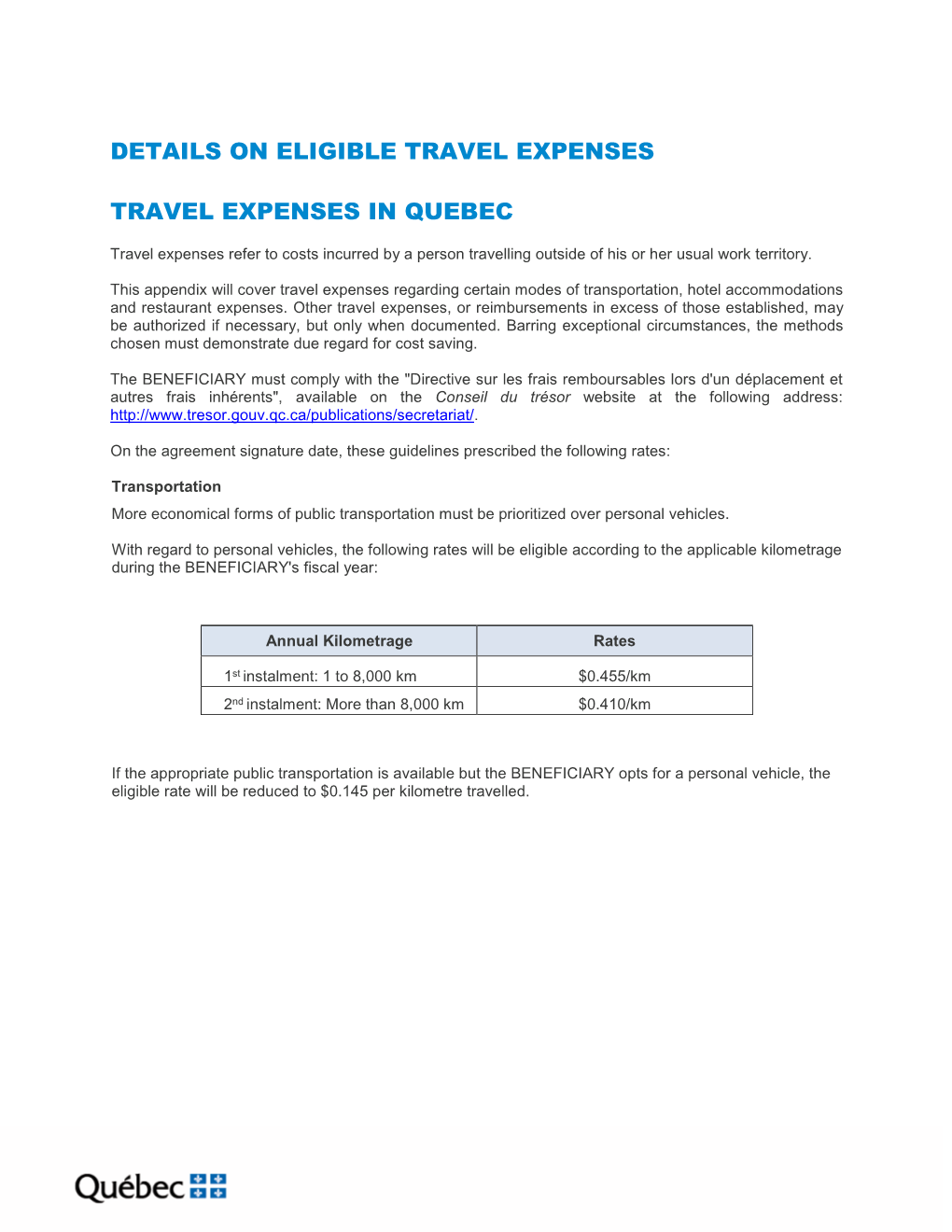 Details on Eligible Travel Expenses Travel
