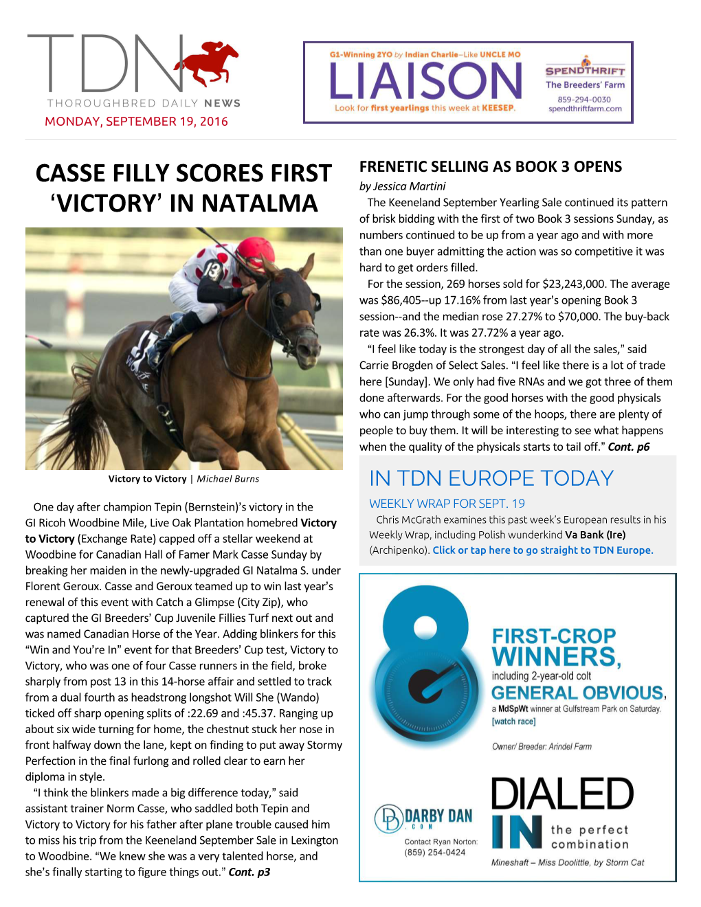 CASSE FILLY SCORES FIRST >VICTORY= in NATALMA