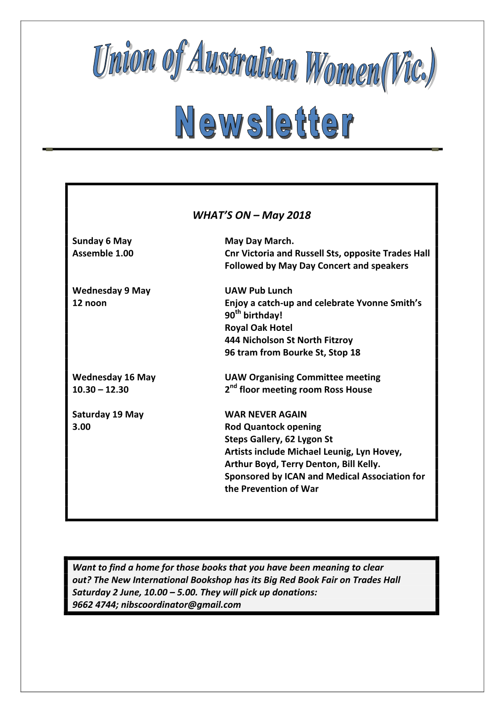 Union of Australian Women (Vic) Newsletter March 2017