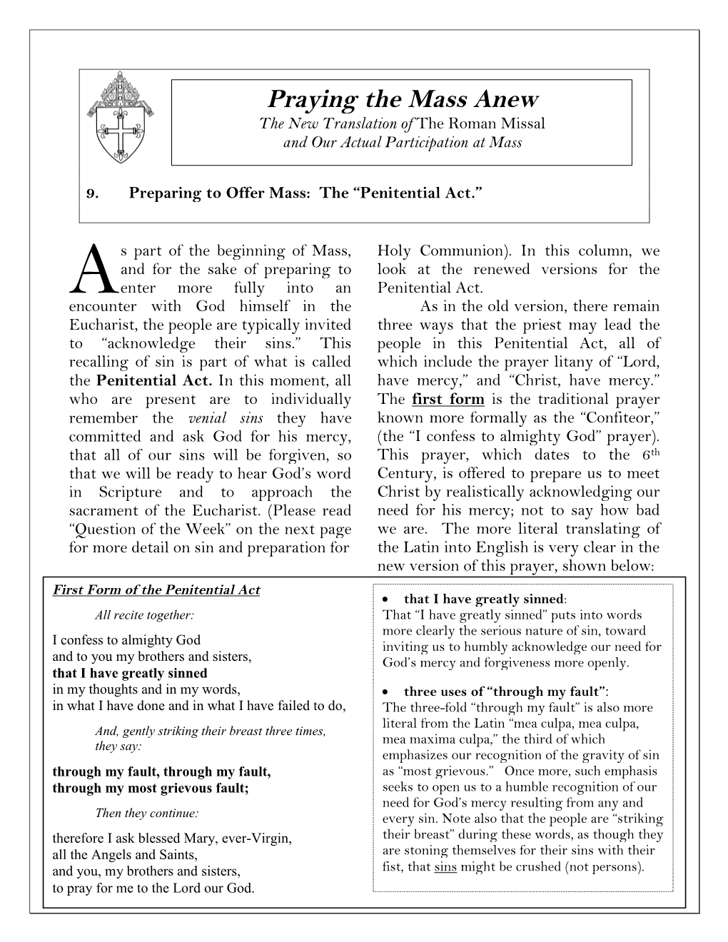 Preparing to Offer Mass: the 'Penitential Act