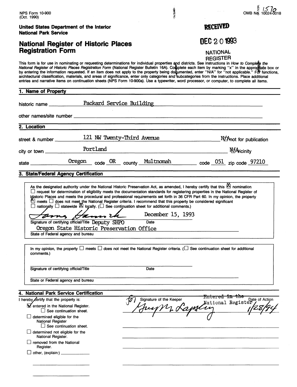 W to Comp/Efe the National Register of Historic Places Registration Form (National Register Bulletin 16A)