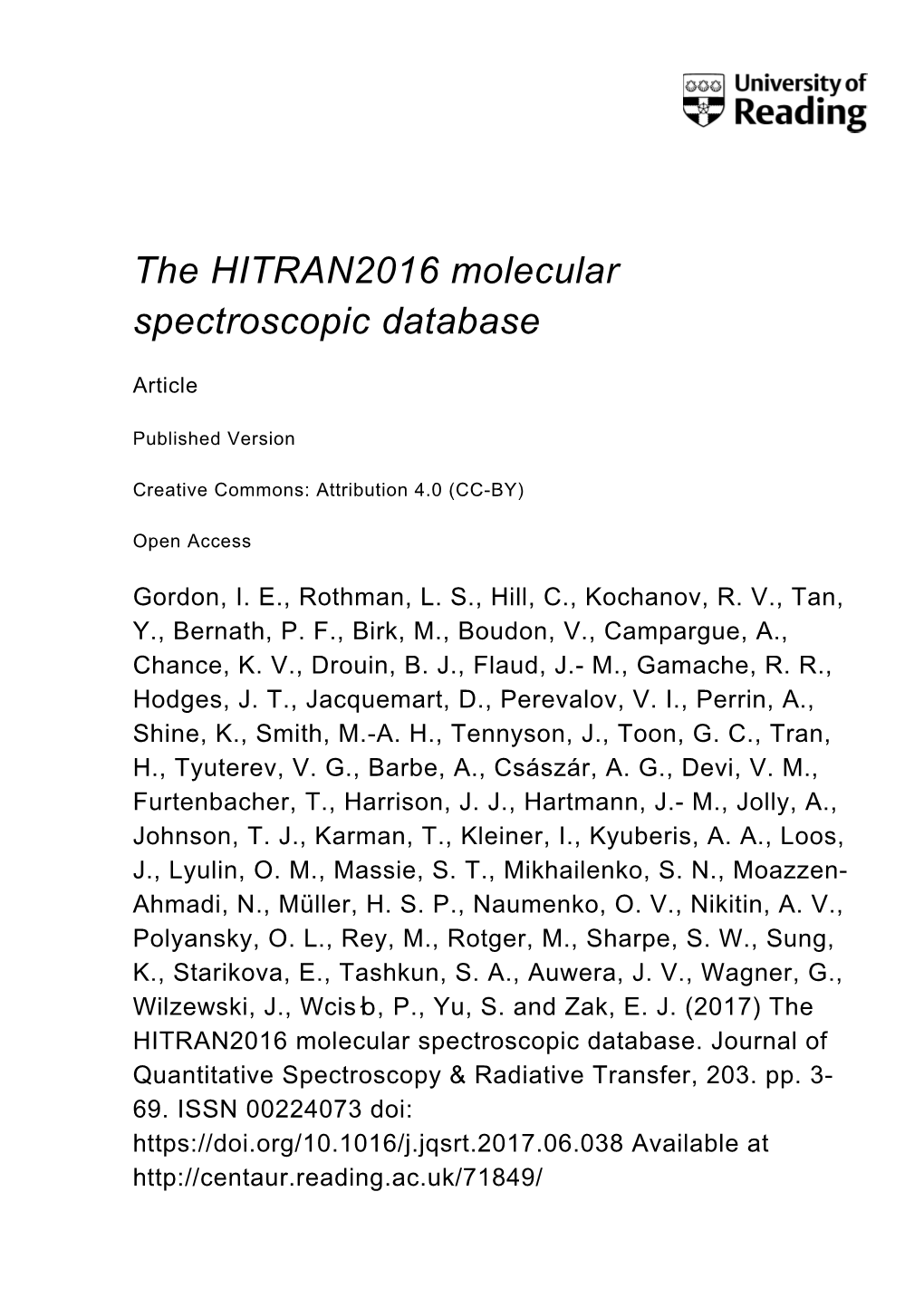 The HITRAN2016 Molecular Spectroscopic Database