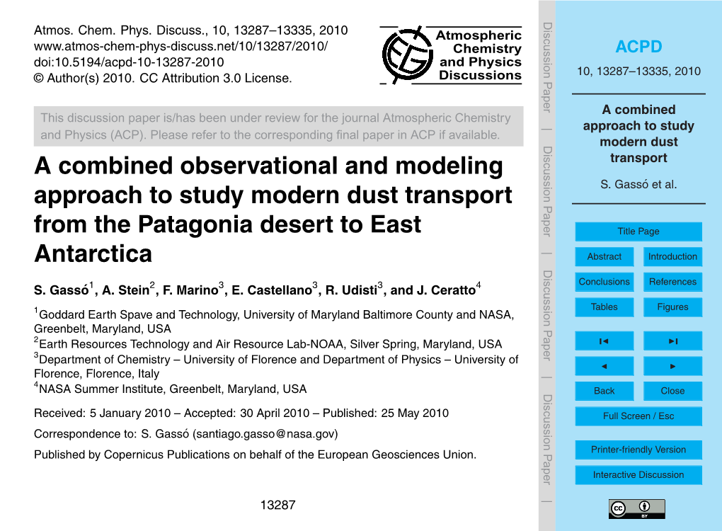 Discussion Paper Is/Has Been Under Review for the Journal Atmospheric Chemistry Approach to Study and Physics (ACP)