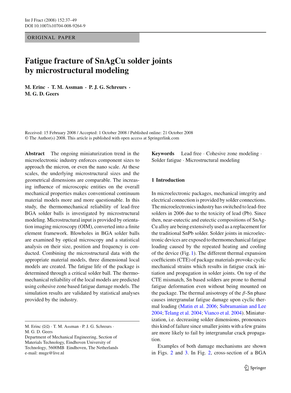 Fatigue Fracture of Snagcu Solder Joints by Microstructural Modeling