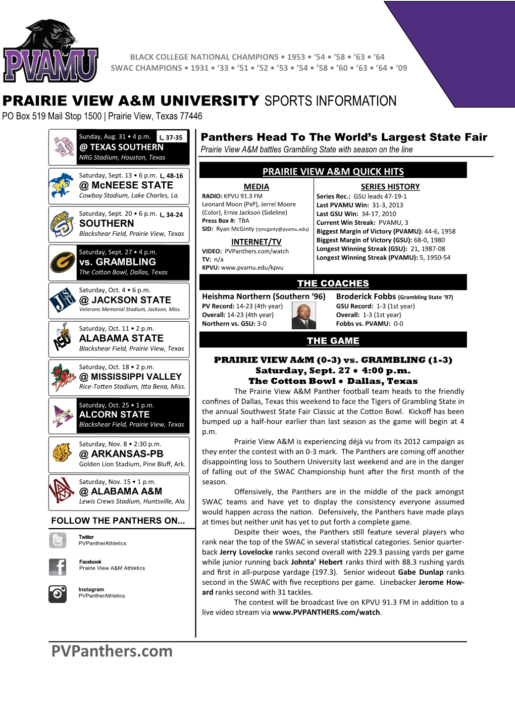 Prairie View A&M University Sports Information